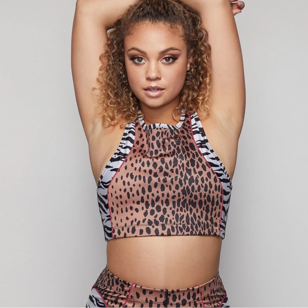 Good American The Upper Cut Duo Zebra & Cheetah Animal Print Sports Bra